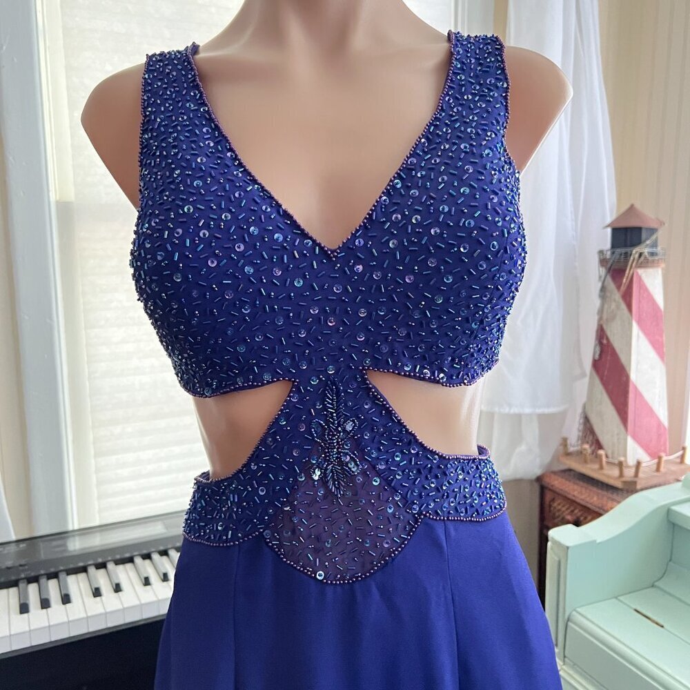 Landa Royal Blue Designer Formal Dress/Mermaid Sexy Cutout Prom Gown sz 4